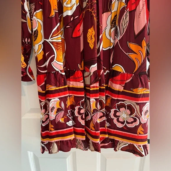 NWT Gibson Latimer Burgundy Floral Midi Dress - Picture 9 of 10